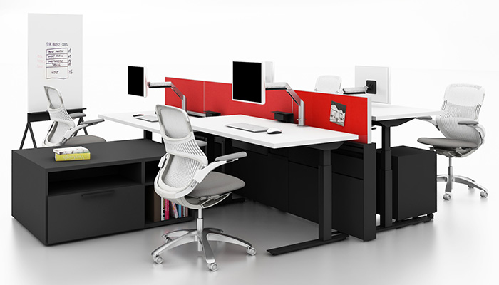 Tone™ Height-Adjustable Tables with Fence®, Generation by Knoll<sup>®</sup> Task Chairs, Anchor™ Storage and Scrible™ Mobile Markerboard