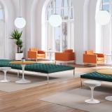 Saarinen Lounge Height Table with wooden top and white rilsan base