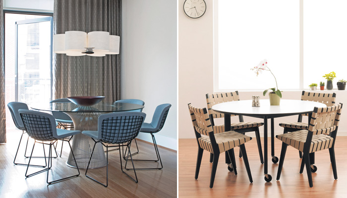 Left: Platner Dining Table, Bertoia Side Chairs