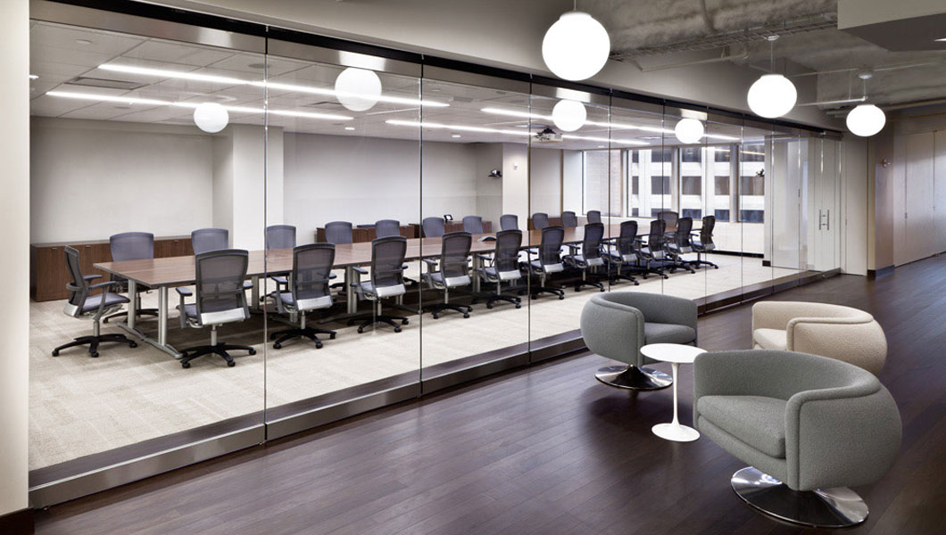 Knoll Shared Spaces Assembly Space with Propeller Conference Table and Life Chairs