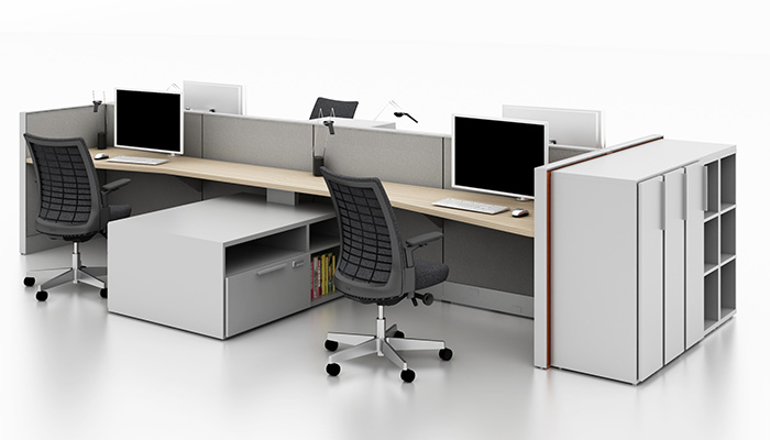 Dividends Horizon<sup>®</sup> primary workstations with Faceted Worksurfaces, Remix™ Task Chairs and Anchor™ Storage