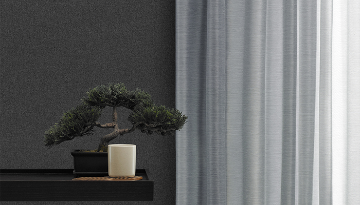 Noren Drapery next to Calm Wallcovering