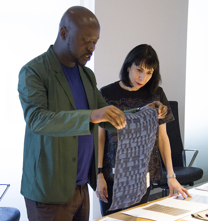 David Adjaye with Dorothy Cosonas reviewing textiles at the Cooper-Hewitt archive | Knoll Inspiration