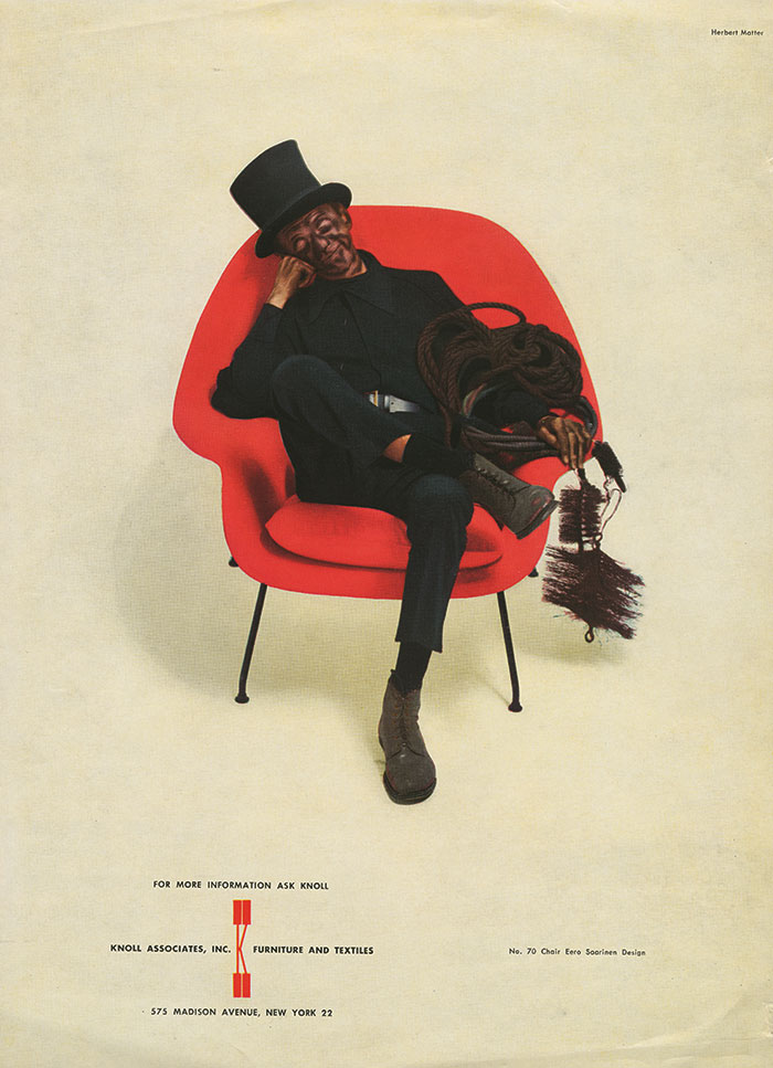 “Chimney Sweep” advertisement for Eero Saarinen's Womb Chair | PC: Herbert Matter | Knoll Inspiration