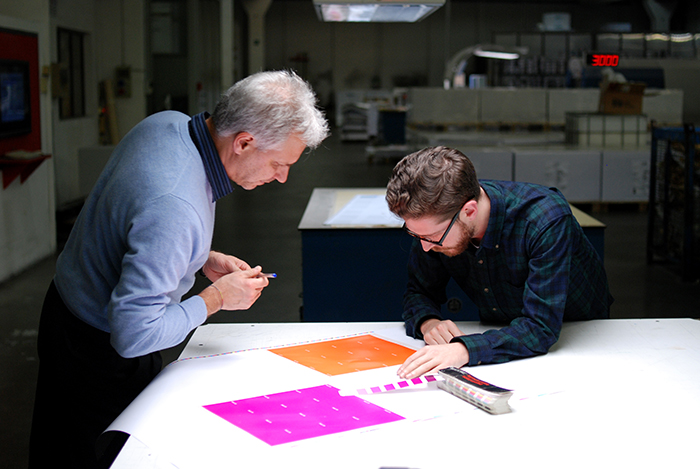 The NYCTA Graphics Standards in production at an Italian print shop | PC: Jesse Reed | In Conversation with Jesse Reed | Knoll Inspiration