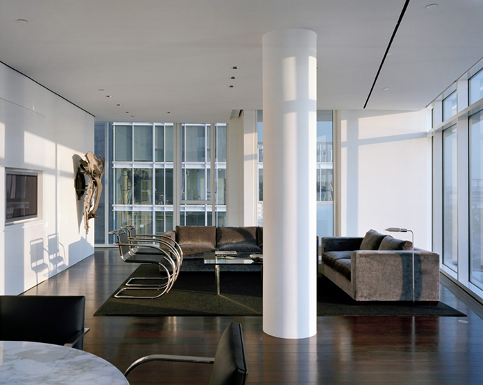 Richard Meier Kojaian Living Room with Mies ban der Rohe's Brno Chairs, MR Chairs, and Barcelona Table