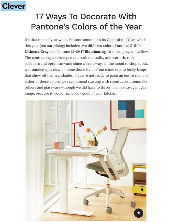 Clever Spotlights ReGeneration by Knoll in Pantone Colors of 2021 Product Roundup