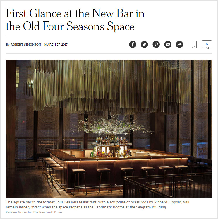 New Bar at the Former Four Seasons Profiled in The New York Times | Features | Knoll News