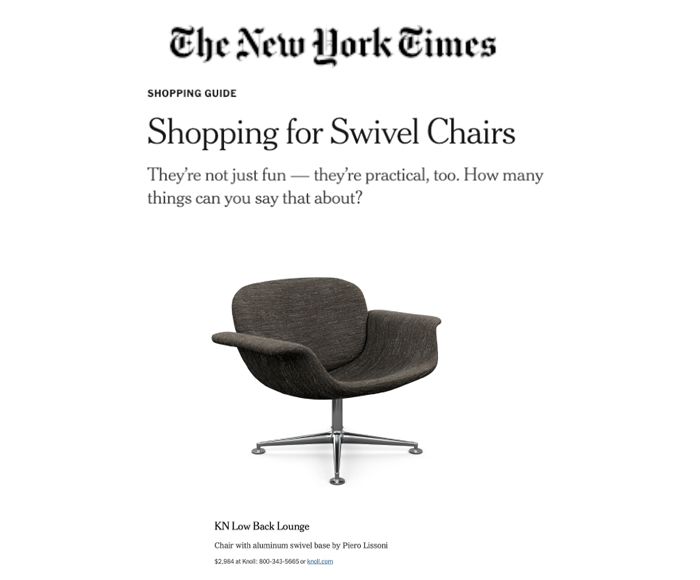 The New York Times Features Knoll KN Collection by Piero Lissoni