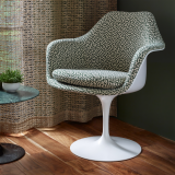 the spring forward collection eclat weave upholstery on tulip chair cyclone drapery