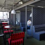 knoll design days breakout booths café seating risom barstool muuto rockwell unscripted occassional tables creative wall k. lounge high back bench antenna y base table
