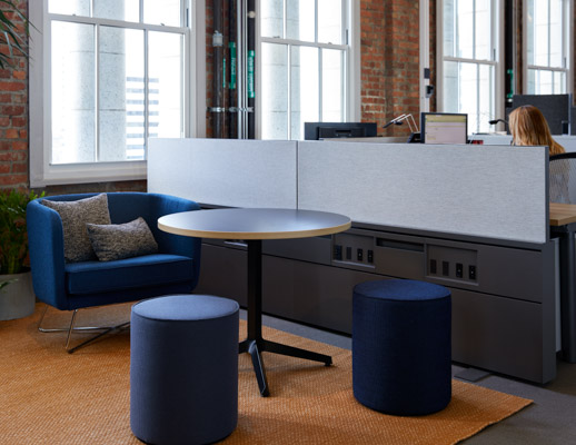 rockwell unscripted club chair and ottoman dividends horizon x base table knoll san francisco showroom welcoming community essentials