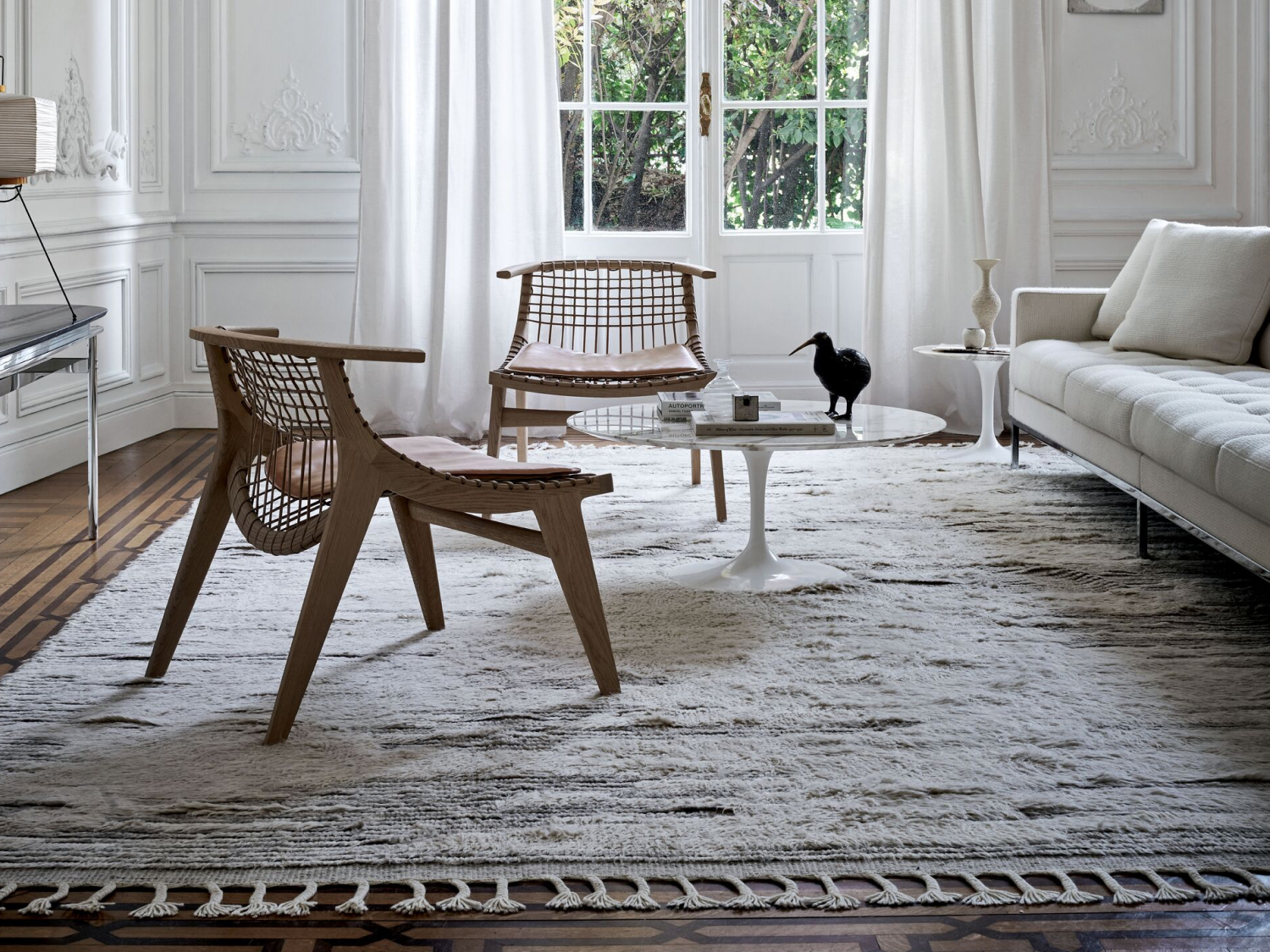 Klismos Lounge Chairs and Saarinen Coffee Table