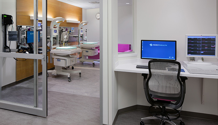 Nursing charting station with ReGeneration by Knoll® Chair