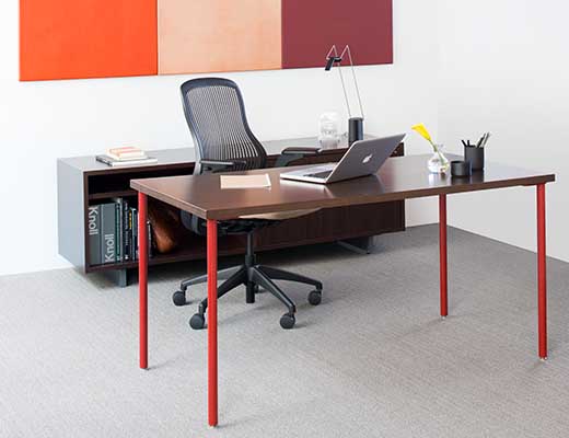 Knoll Simple Tables with red legs