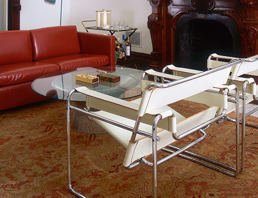 Wassily Chairs with white leather straps residential installation
