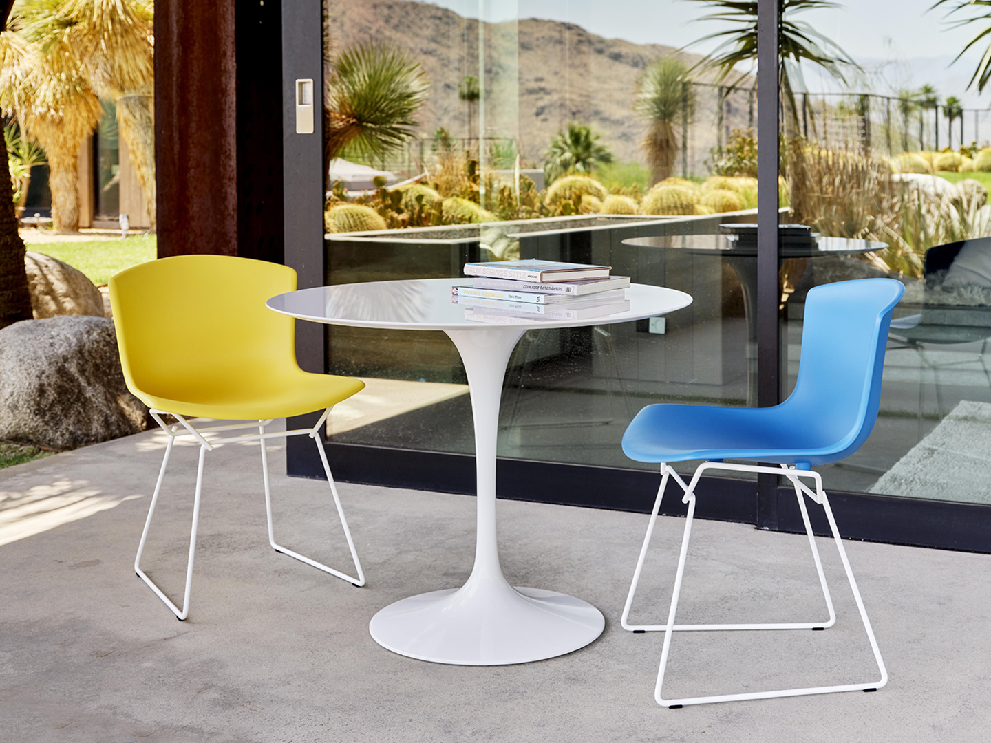Knoll Bertoia Molded Shell Outdoor Side Chairs and Saarinen Outdoor Dining Table