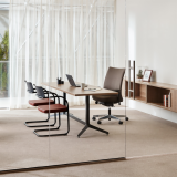 Knoll Essentials Anchor storage wall mounted Dividends Horizon Y-base table Remix High Back Remix chair Moment chair Krefeld lounge Krusin lounge chair Saarinen Knoll Extra Marc Krusin Multi Use private office refined focus