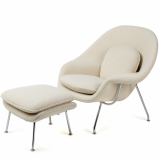 Medium Saarinen Womb chair and ottoman with polished chrome base and North Island upholstery from KnollTextiles