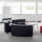 Knoll white Antenna low table with red legs, grey k. lounge and Interpole for Activity Spaces and other meeting spaces