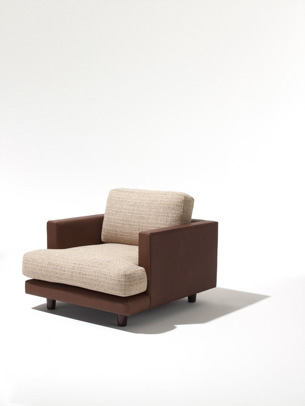 Joseph Paul D'Urso residential ottoman in leather and KnollTextiles upholstery