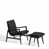 Risom Ottoman Carbon Sunbrella Webbing Ebonized Frame outdoor lounge chair