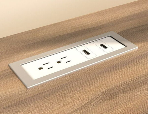 Drop-In Electrical Outlet, 202, White Body/Silver Bezel
