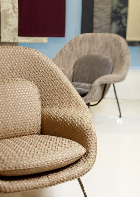 Keats upholstery by Rodarte for Knoll Luxe on Saarinen Womb chair