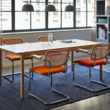 cesca chair marcel breuer split upholstered caned back muuto linear wood table meeting space conference room
