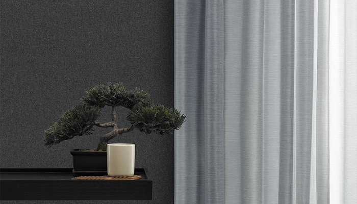 Noren Drapery next to Calm Wallcovering
