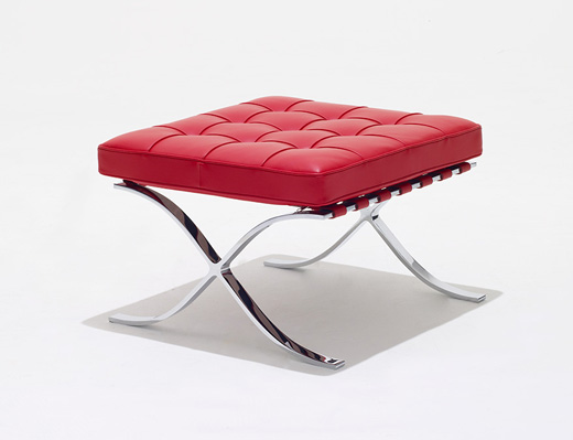 Barcelona Collection Stool by Mies van der Rohe in red Spinneybeck leather