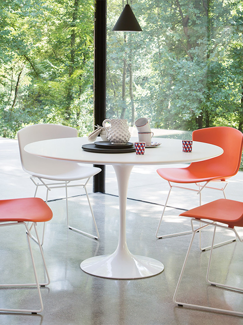 Bertoia Molded Shell Side Chairs and Saarinen Dining Table
