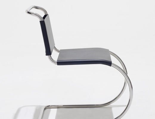 MR Side Chair with black cowhide and stainless steel frame 