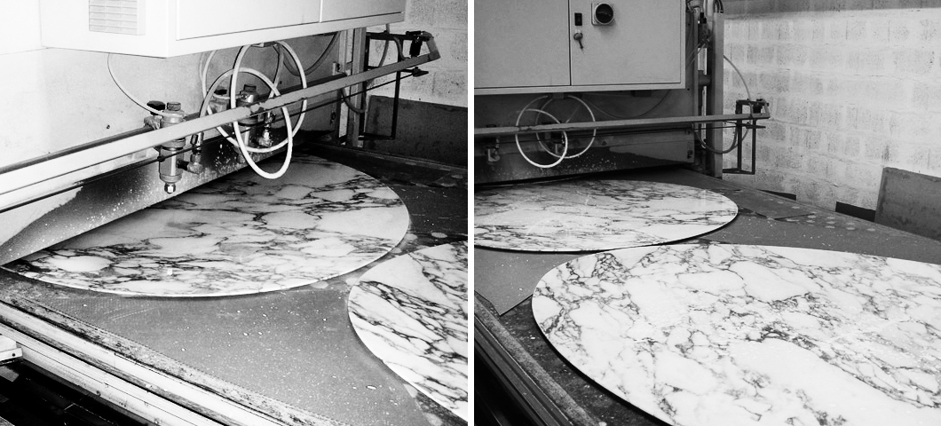 Marble tops being coated to ensure a lasting finish | Knoll Inspiration