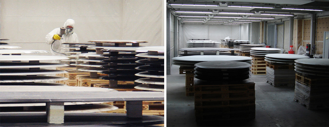 Marble being sprayed and dried to prepare for finishing | Knoll Inspiration