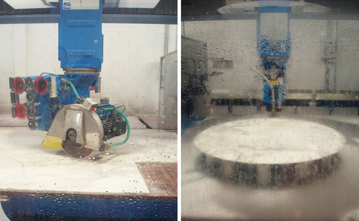 Marble being water cooled and cut by polycrystalline diamond blades | Knoll Inspiration