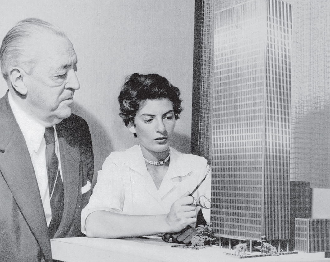 Phyllis Lambert and Mies van der Rohe with a model of the Seagram Building, c. 1958 | PC: Phyllis Lambert | Knoll Inspiration