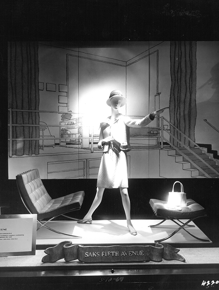 Saks Fifth Avenue & Knoll Window Display featuring Ludwig Mies van der Rohe's MR Chairs