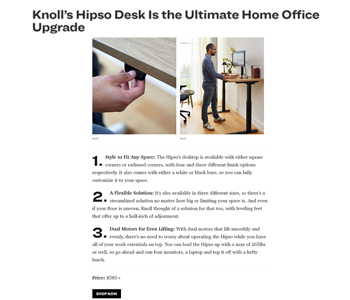 Hipso Height-Adjustable Desk in Gear Patrol