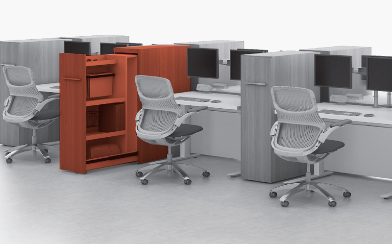 Anchor slide-out towers with Tone height-adjustable tables and Fence