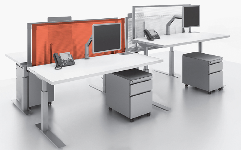 Upstart® polycarbonite screen on Tone height-adjustable tables