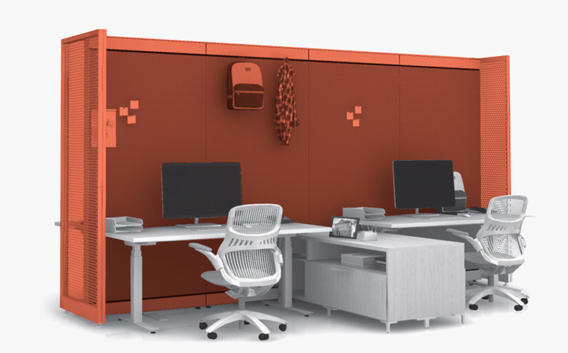 Rockwell Unscripted® Creative Wall® with k. stand height-adjustable tables