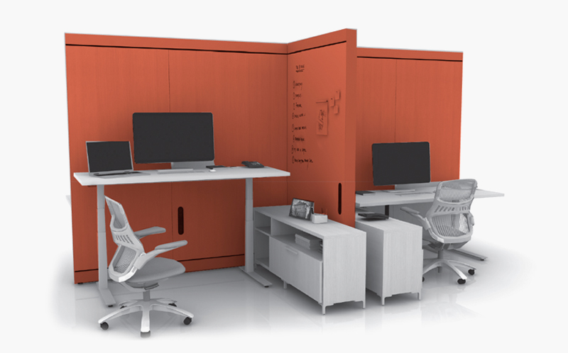 Rockwell Unscripted Creative Wall with k. stand height-adjustable tables