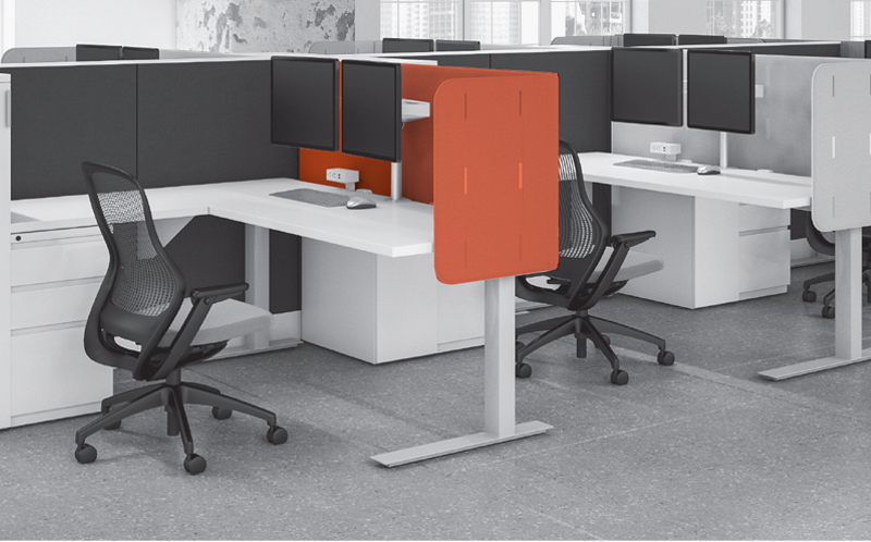 Dividends Horizon panels with curved corner k. screens on Tone height-adjustable tables